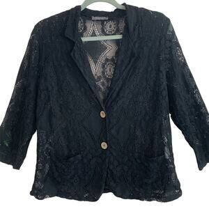 Piazza Del Tempio Made in Italy Black Crochet Lace Cropped Jacket Pockets M